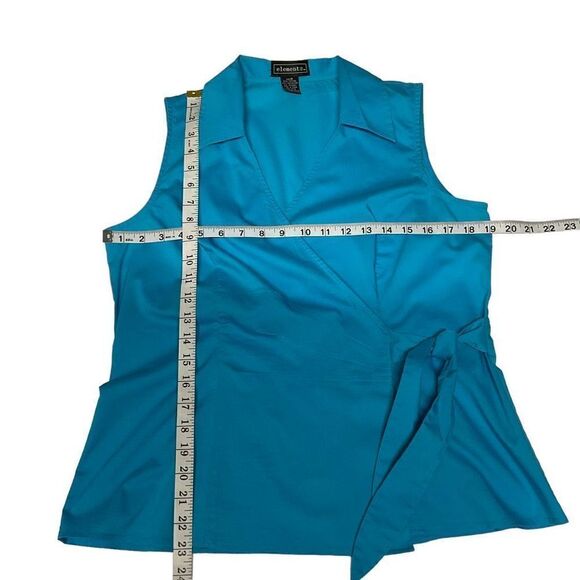 Elementz Top Wrap V Neck Surplice Front Teal Blue Green Button Tie Wrap Medium - Picture 8 of 13